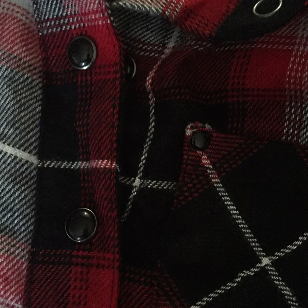 Justice long sleeve plaid shirt red and‎ black size 7